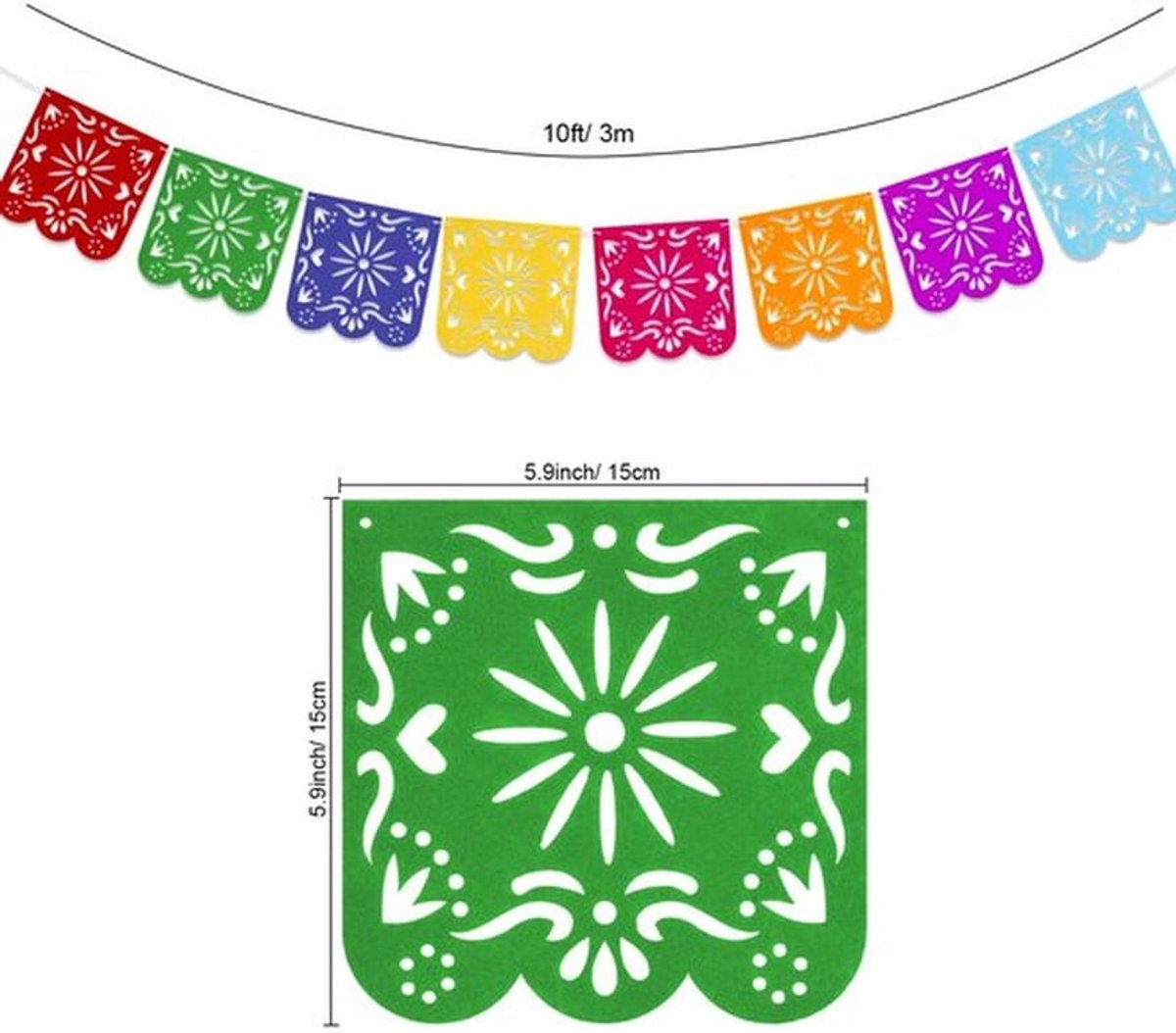Feestdecoratie 2 Stuks - Mexicaanse Banner - Vilt - Papel Picado - 15x15 cm - Voor Fiesta en Verjaardag - Feestbanner