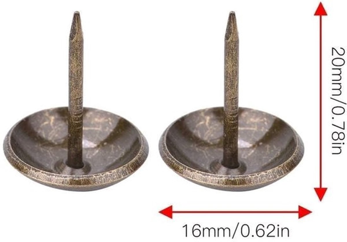 Bekleding Spijkers 50 Stuks - Verdikte Decoratieve Spijkers - Vintage Stijl - Meubelspijkers - IJzeren Pinnen - 16x20mm / 18x23mm / 19x20mm / 21x25mm / 23x23mm - Meubelnagels