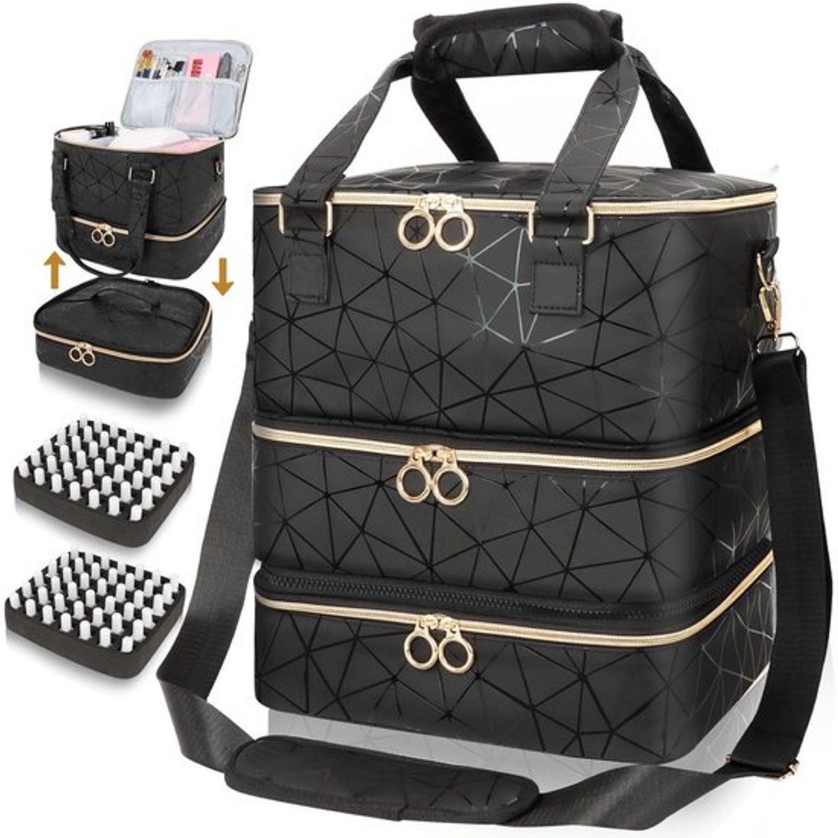 Nagellak-organizertas voor 84 flessen - Draagtas - Nagelkit opslag - Schoudertas - Polyester - 24 x 28 x 33 cm - Nageltas
