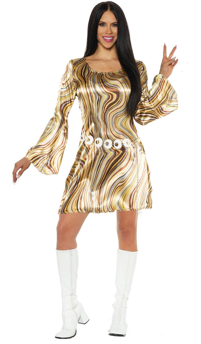 Jaren 70 jurk caramel-crème - Discojurk kostuum voor carnaval