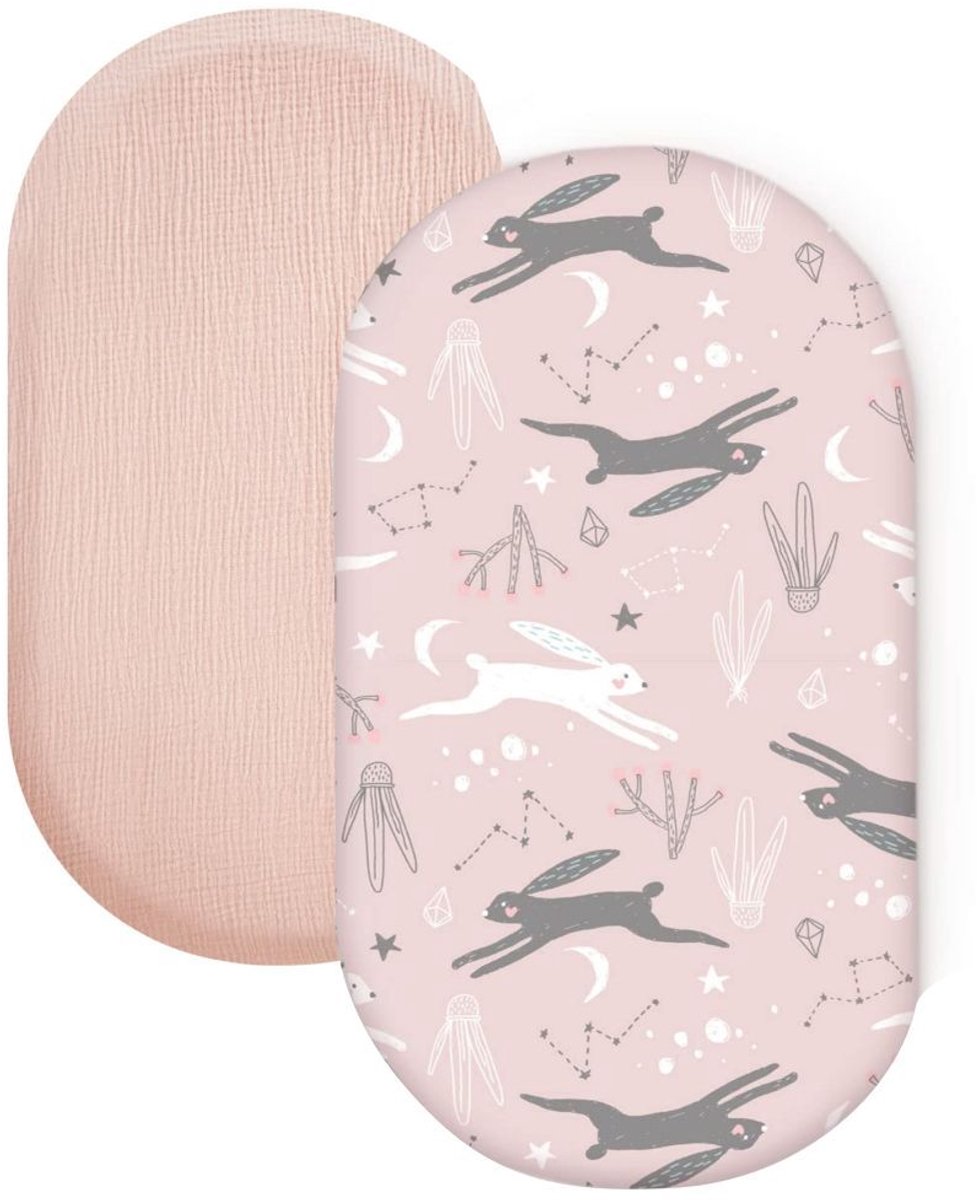 Wieg hoeslaken set van 2 stuks - ademend mousseline katoen - afneembaar wasbaar buitenhoes - geschikt voor babywieg matras - 32 * 17 inchStijl 42