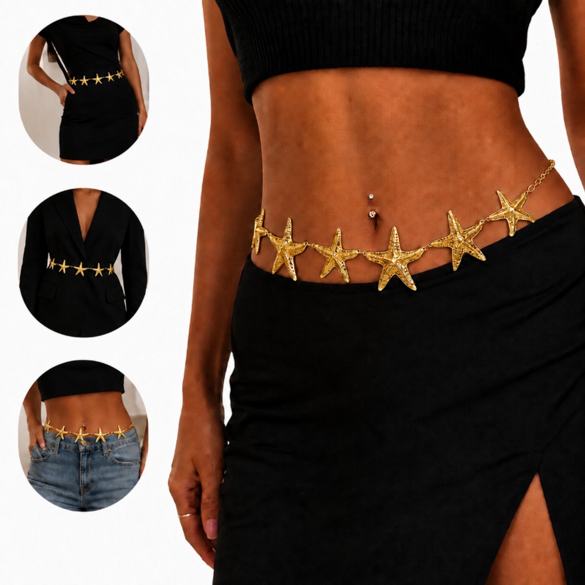 Fashion Riem Dames - Metalen Ketting Riem met Zeester - Gouden Tailleketting voor Jurken en Jeans - Verstelbare Heupketting - Elegant Accessoire