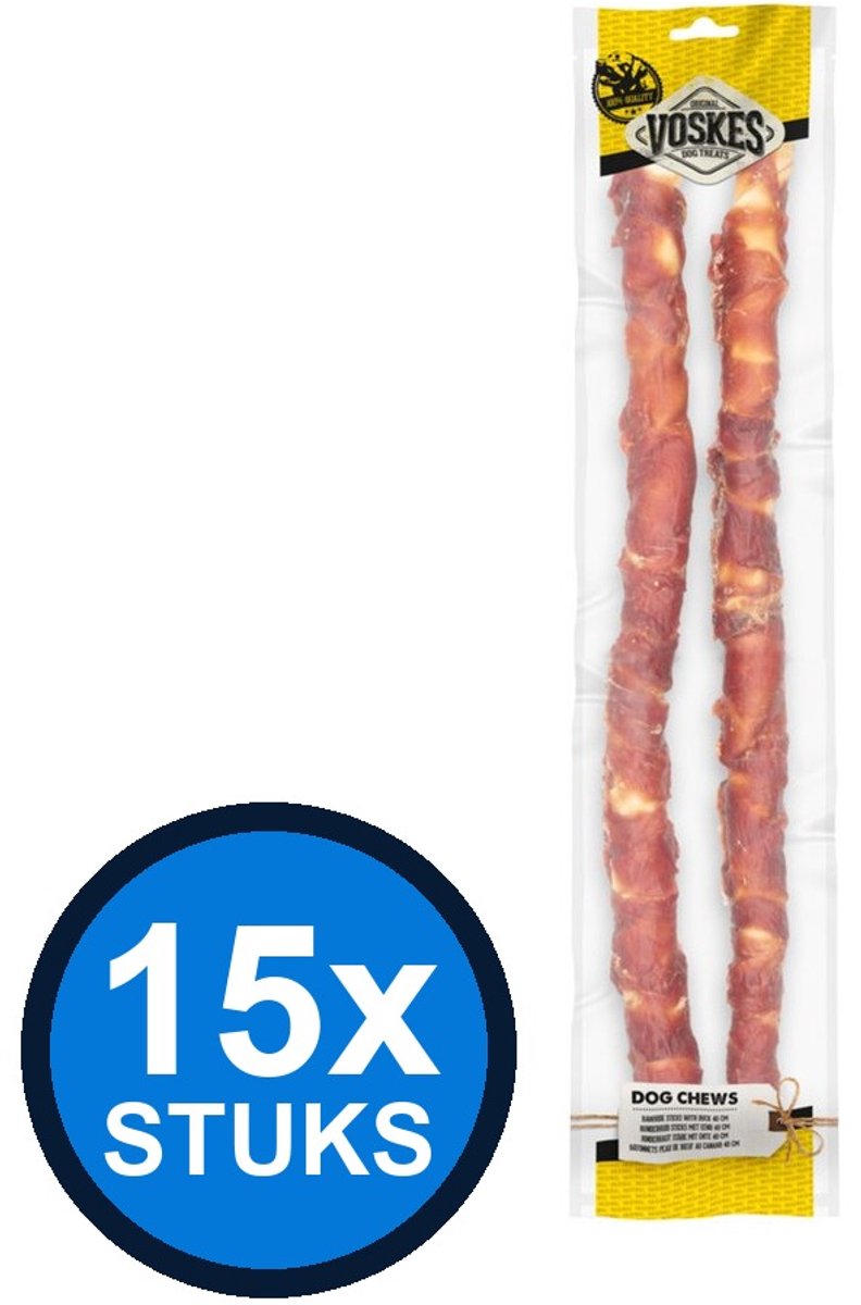 15x Voskes Runderhuid Sticks met Eend - Hondensnack - 400g