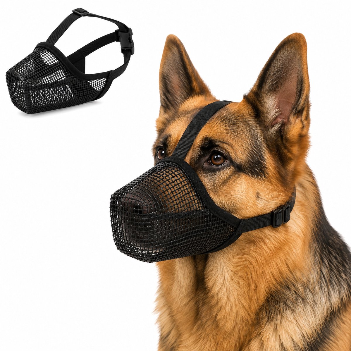 Bobypet-Muilkorf Honden - Helpt bij het beperken van bijten en ongewenst oppakken - Maat XL, snuitomtrek 30-35 cm - Ademend en verstelbaar - Gaasmuilkorf voor wandelen, training, trimmen en dierenarts - PVC-gaas - Zwart - 1 stuk
