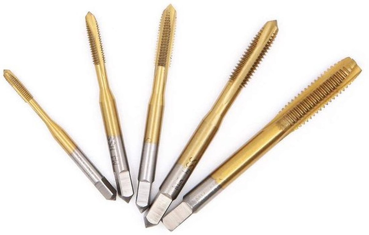 Tapset 5-delig - HSS Staal - Titanium Gecoat - M3/M4/M5/M6/M8 - Schroefdraadboren - Tapgereedschap voor Reparatie - Schroefdraadset