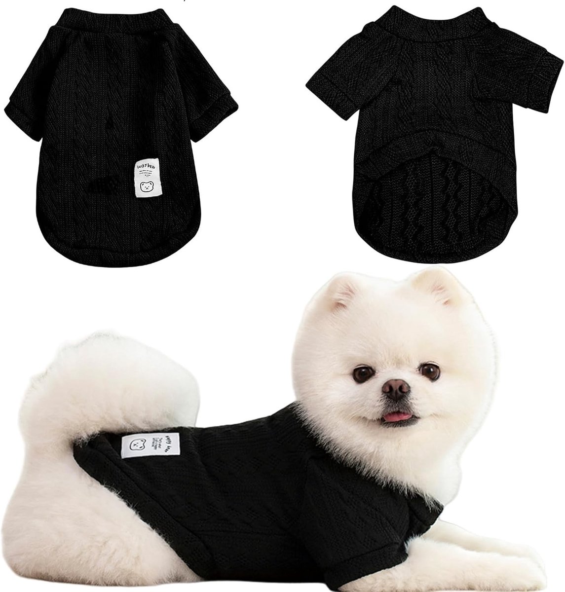 Honden- en kattentrui voor kleine en middelgrote honden met col, winteroutfit voor Chihuahua en Yorkie, zwart (M)