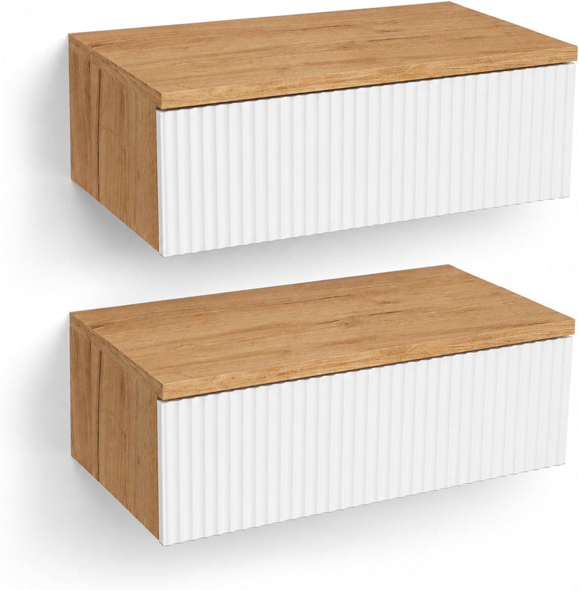 Nachtkastjes Set - Wandmeubel Lade - Slaapkamer Opbergen - Stil Ladesysteem - 2x 50 cm - Goud Eiken Wit