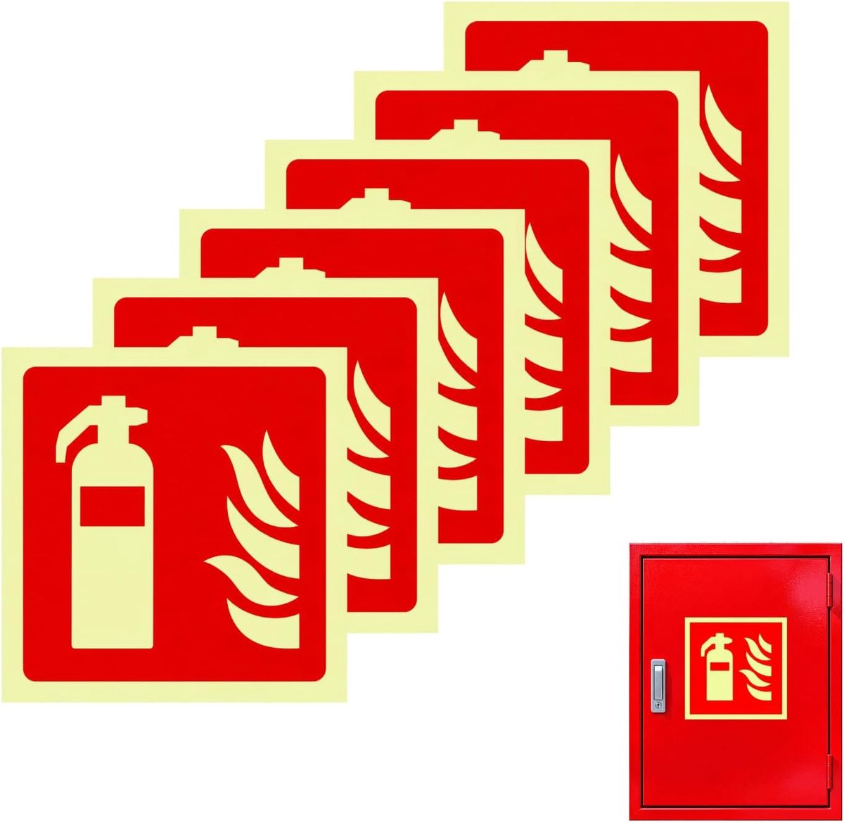 Brandblusser Borden - Veiligheidstekens Brandbeveiliging - Noodsituaties Markeren - Oplichtend en Zelfklevend - 15 x 15 cm - Zilver