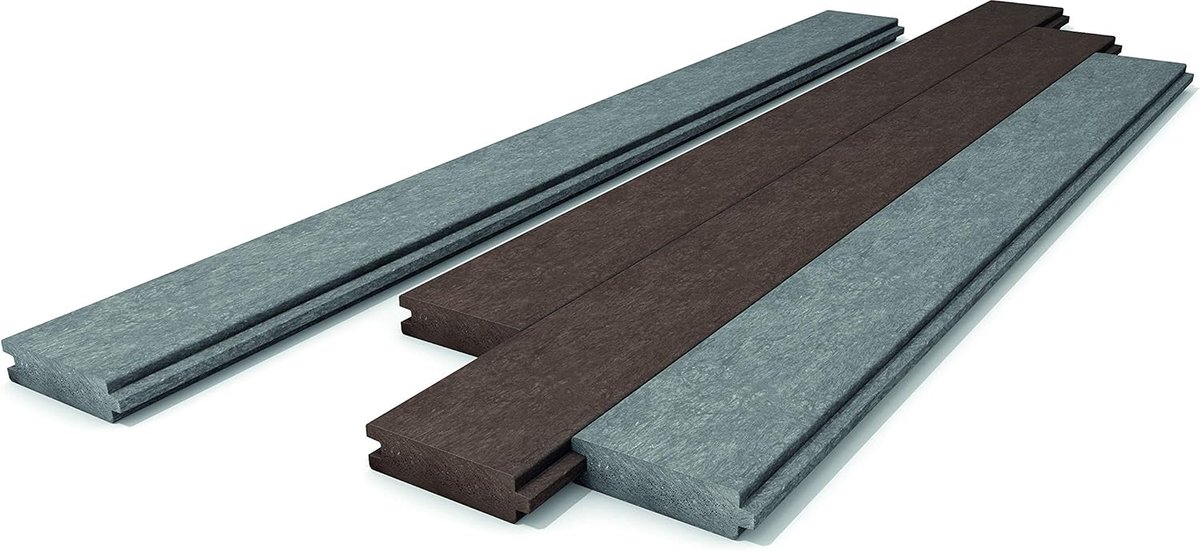 Kunststof planken - Recycled profielen - Terras afwerking - Groef en veer - 200 cm lang - Bruin