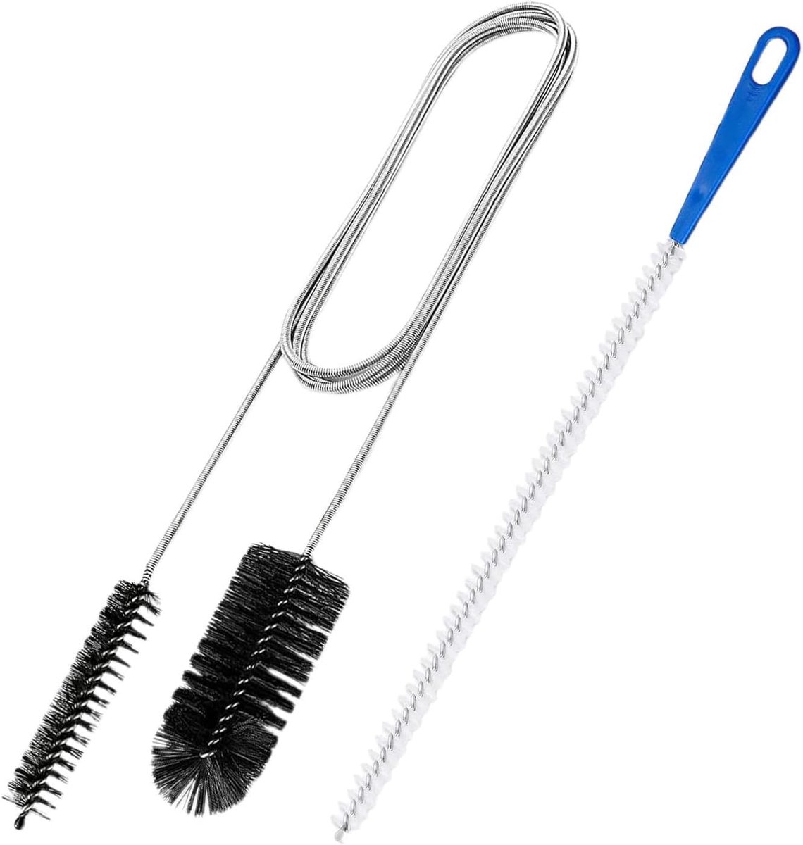 Afvoer Reiniger Set - Pijpenborstel Ontstopper - Verstoppingen Verwijderen - Flexibele Dubbele Borstel - 155cm Veer - Grijs