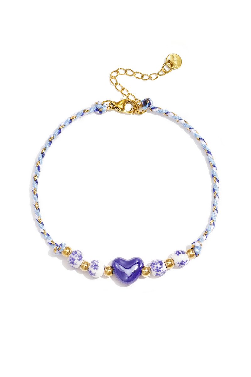 Bijoutheek Enkelsieraad Summer Vibe Touw Kralen Hart Blauw