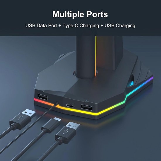 Controller Standaard - Oplaaddock Koptelefoon - Bureau Organisatie - Geïntegreerde RGB-verlichting - 2 Controllers 1 Koptelefoon - Zwart — afbeelding 3