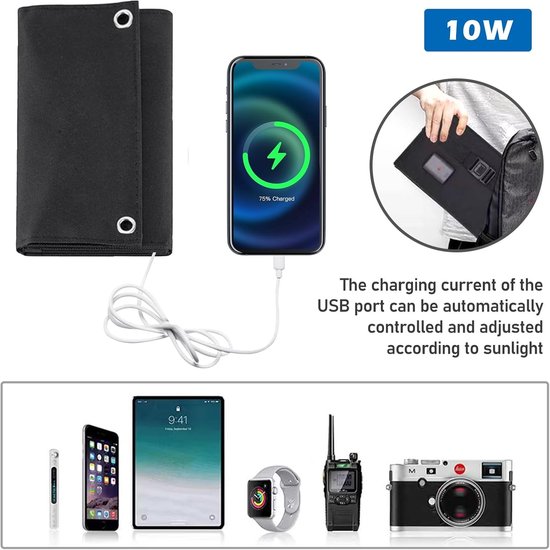 Opvouwbaar zonnepaneel, 10 W, draagbare oplader op zonne-energie, 5 V, 2 USB, waterdicht voor outdoor-activiteiten, camping, oplader voor mobiele telefoon, powerbank van Merkloos — afbeelding 4