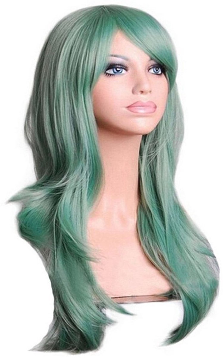 Vt products - Lichtgroene Haarpruik - Cosplay Pruik - 70 Cm Lange Krullende Pruik