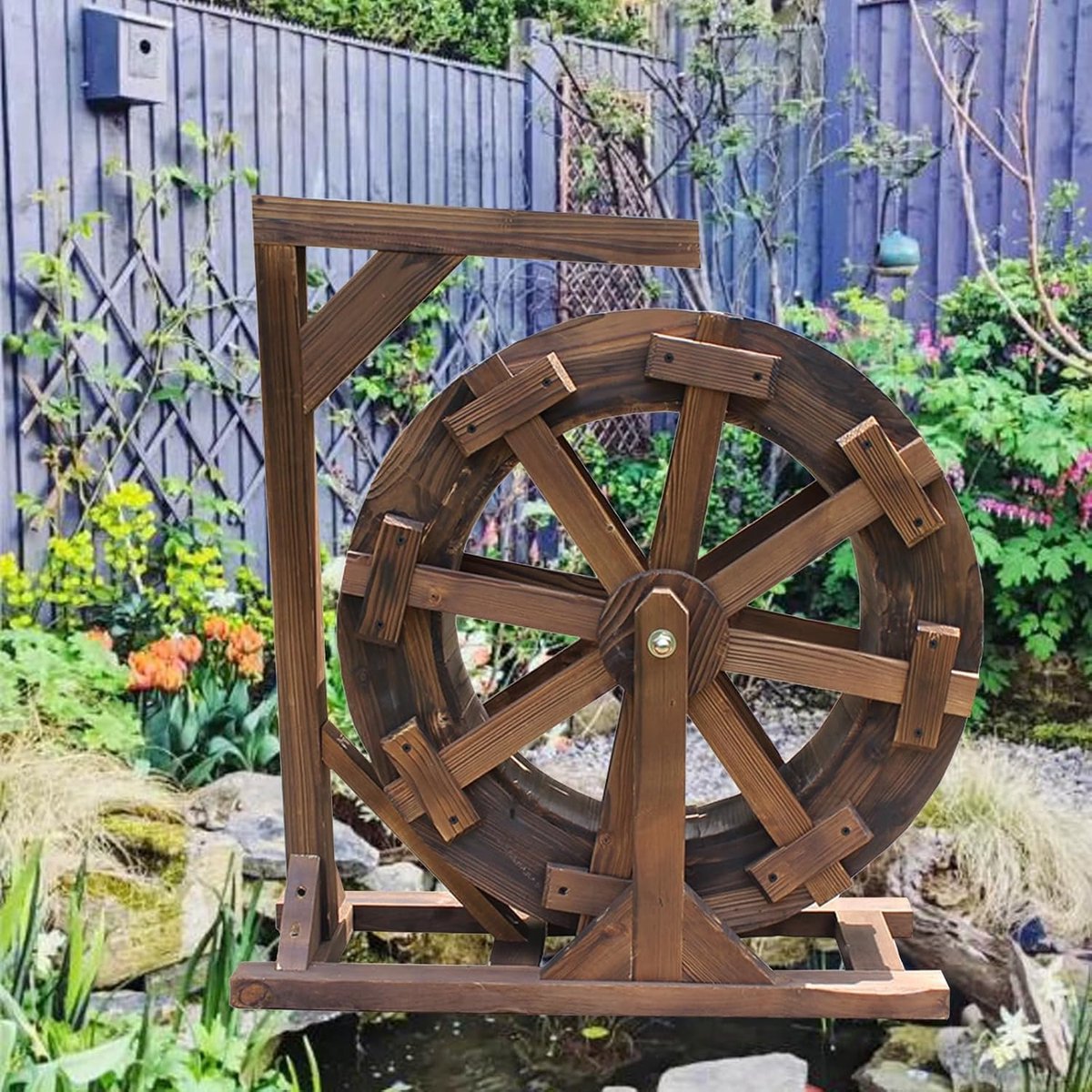 Waterrad Decoratie - Houten Waterval - Tuin Verfraaien - Zelfdraaiend Wiel - Diameter 20-90 cm - Houtkleur