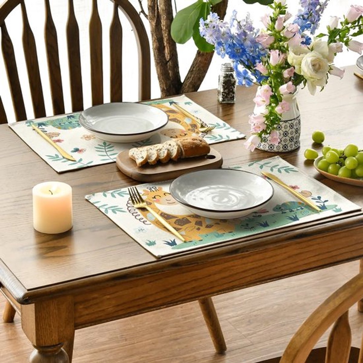 Solidchoice - Dailygoody - Giraffe vlinder - Kinderen - Wasbare placemats - Set van