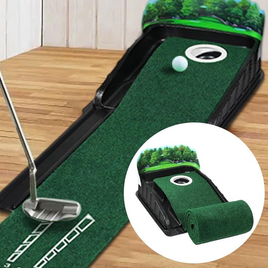 Golf Putting Mat - Oefen Mat - Putting Verbeteren - Automatische Bal Terugkeer - 259 cm Lengte - Groen Zwart van GOLF — afbeelding 2