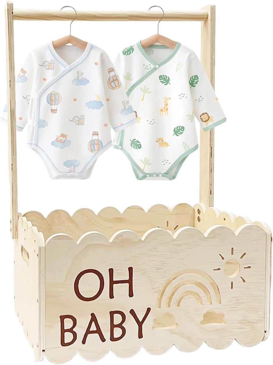 Opbergmand Baby Shower - Houten Mand - Babykamer Organiseren - Met Handvat - 38 cm Lengte - Houtkleur