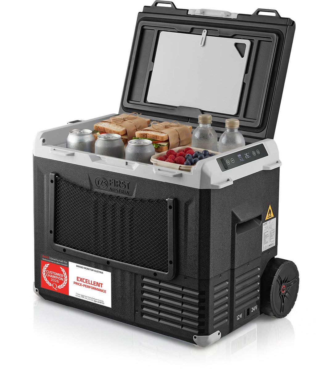 TZS First Austria 40L Elektrische Compressorkoelbox - Klasse B - Tot -20°C - Bluetooth App - 12V/24V/230V - Ideaal voor Camping en Auto