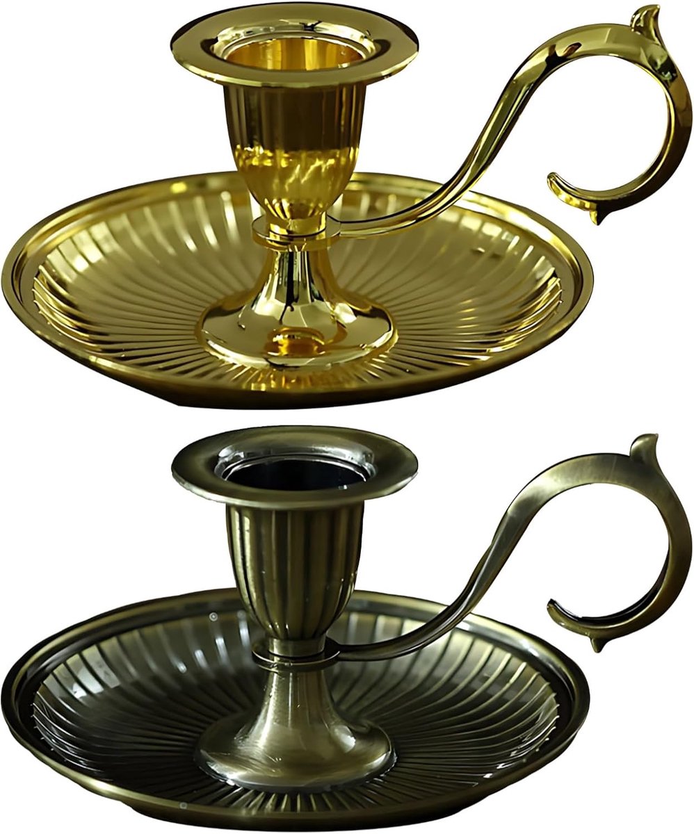 Kandelaars Set - Taps toelopende houders - Sfeer creëren - Met handvat - 2 stuks - Brons Goud