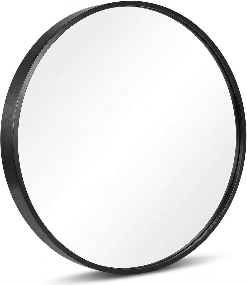 SnelShoppen - Ronde Wandspiegel 40cm Zwart - HD Explosiebestendig Glas - Aluminiumlegering Frame - Perfect voor Woonkamer, Slaapkamer, Badkamer en Mee