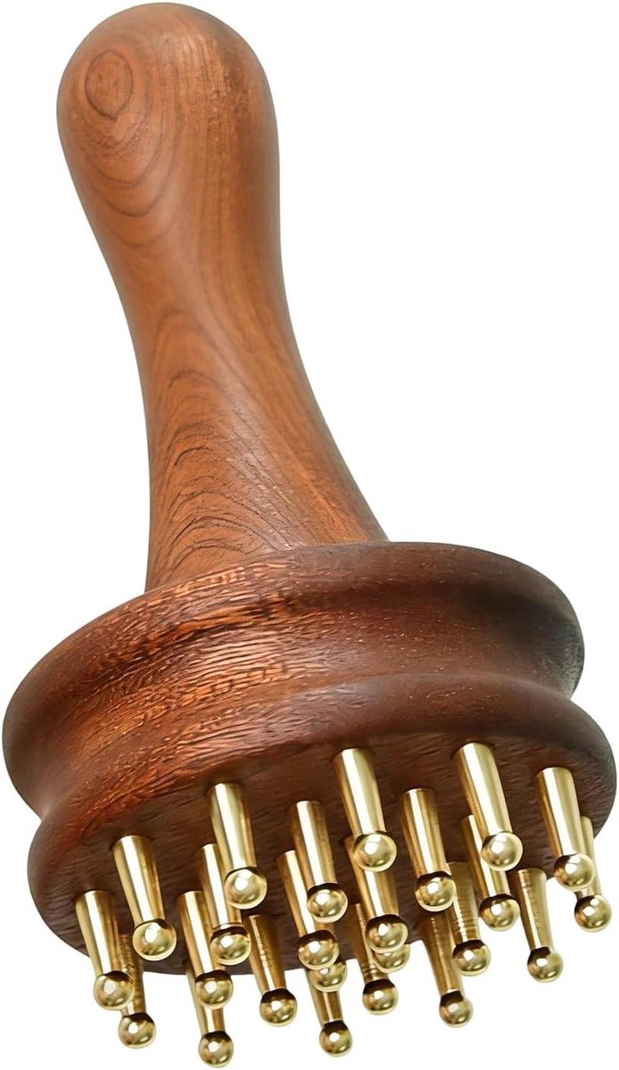 Meridiaan Borstel - Massageborstel Lichaam - Spieren Ontspannen - Lange Houten Handgreep - 10 x 16 cm - Houtkleur