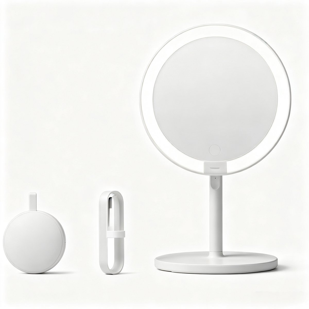 Make-up spiegel- LED kapspiegel - magneet vergrootspiegel - tafelspiegel – dimbaar ledlicht – 5x vergroting – oplaadbaar – badkamer & kaptafel – 20,7x5,0x29,5 cm – 1 set – Wit