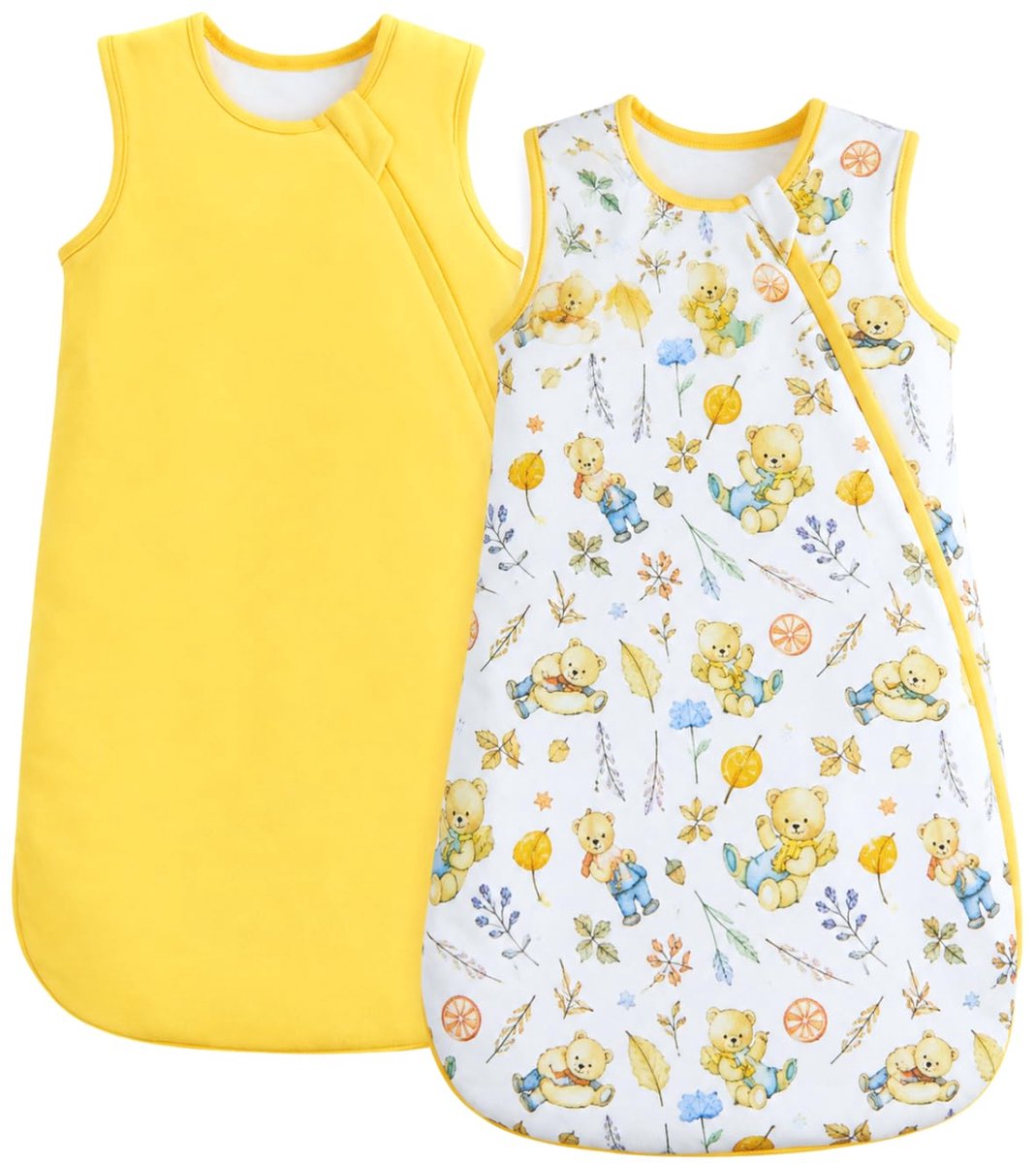 SnelShoppen - JiAmy Baby Slaapzak 1 1,5 TOG Katoenen Slaapzak 2 Pack Unisex Draagbare Deken voor Pasgeboren & Baby 0-24 Maanden, Ideaal voor Thuis en