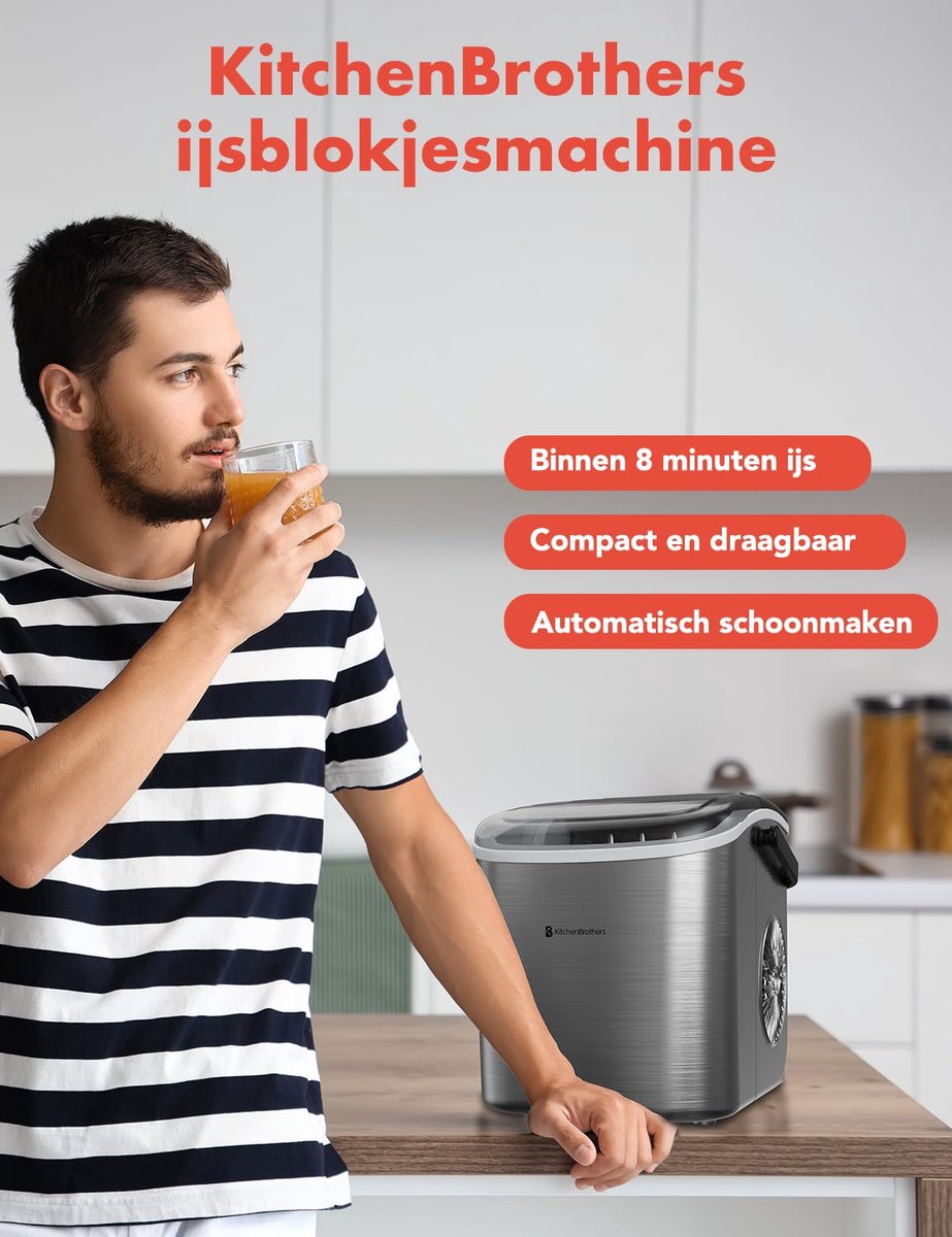 SnelShoppen - IJsblokjesmachine - Draagbare IJsblokmaker met Handvat - RVS - 9 IJsblokjes in 8 Minuten - Perfect voor Feest, Camping, Keuken en Tuin