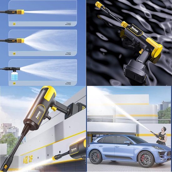 Draagbare Hogedrukspuit - Waterpistool Auto Reiniger - Auto Wassen - Draadloos Lithium Batterij - 7500 mAh - Zwart — afbeelding 3
