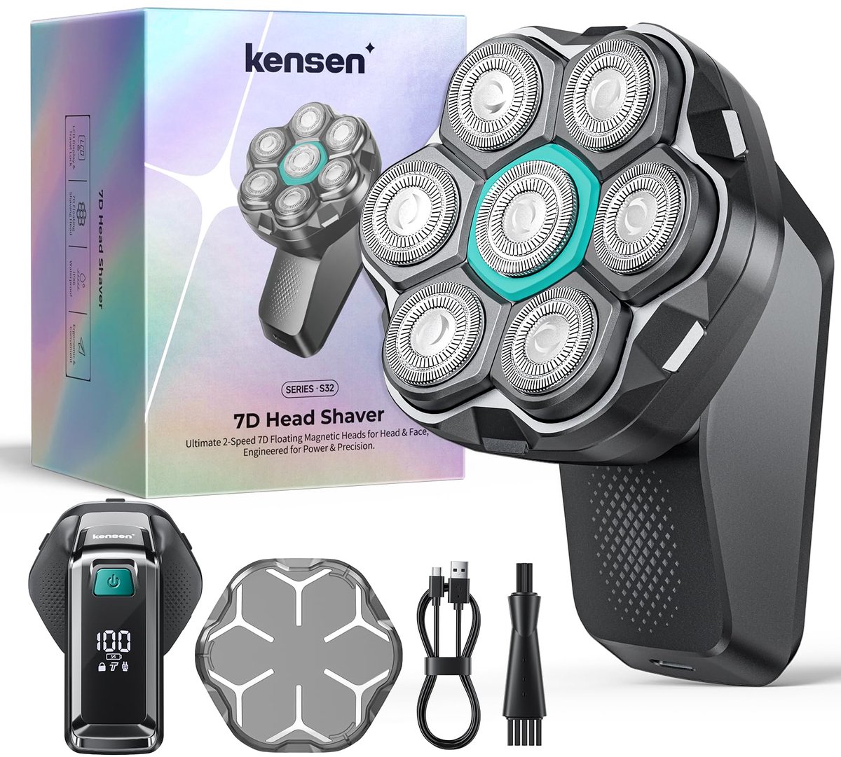 SnelShoppen - Hoofdscheerapparaat voor Mannen, 2-Speed Verstelbaar, 7D Waterdicht, Magnetisch Elektrisch Scheerapparaat, 100 Minuten Batterijduur, Per