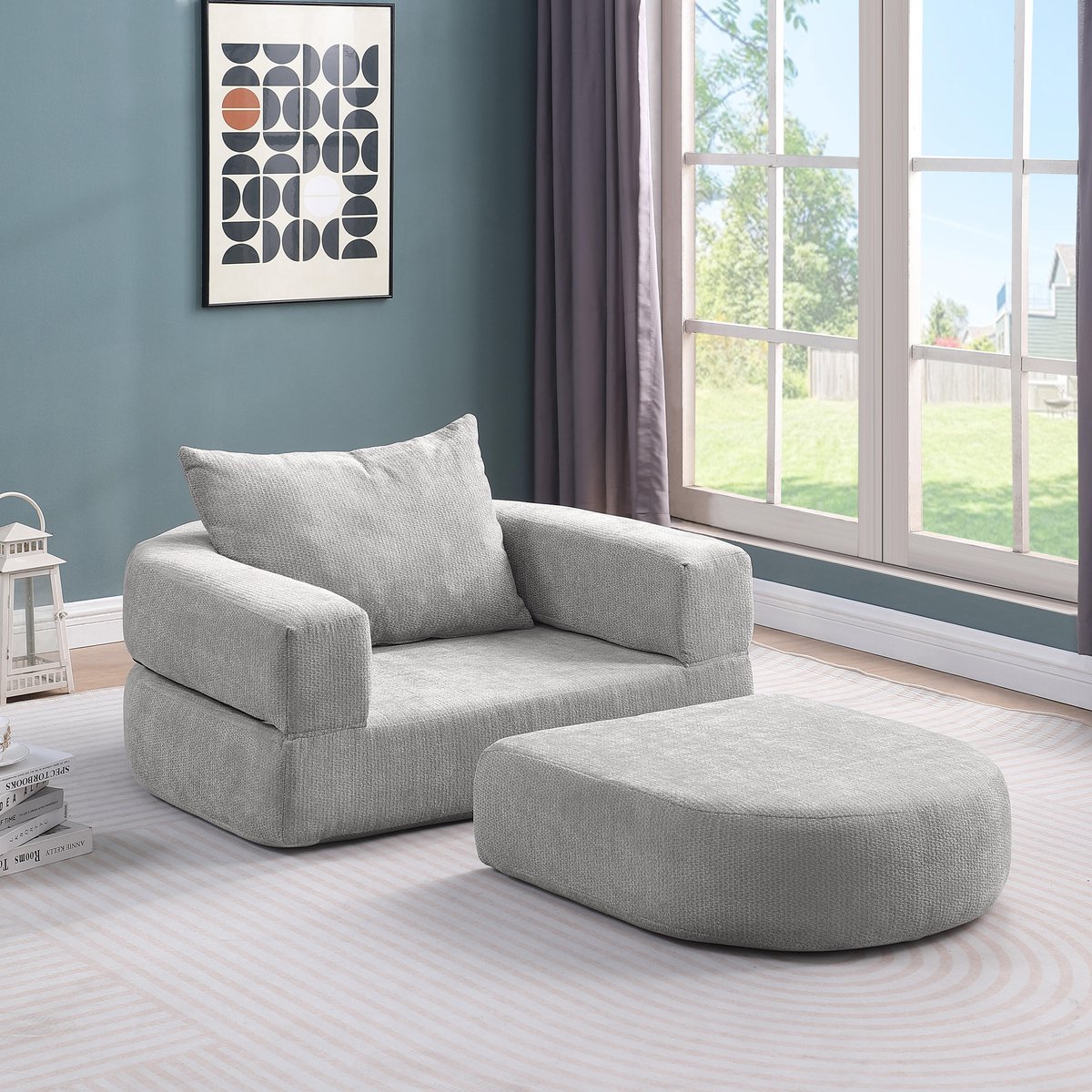 COVREO Slaapbank 101x90x41 cm lichtgrijs chenille 1-zits opvouwbaar met kussen
