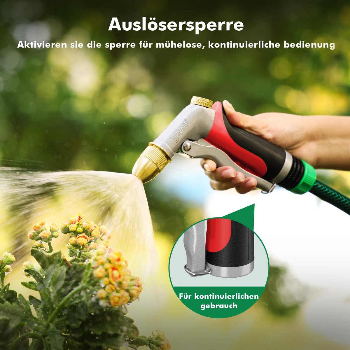 SnelShoppen - Tuinsproeier metaal, instelbare waterstroom, continue vergrendelingsfunctie, handdouche voor tuinirrigatie, autowassen, looppadreiniging