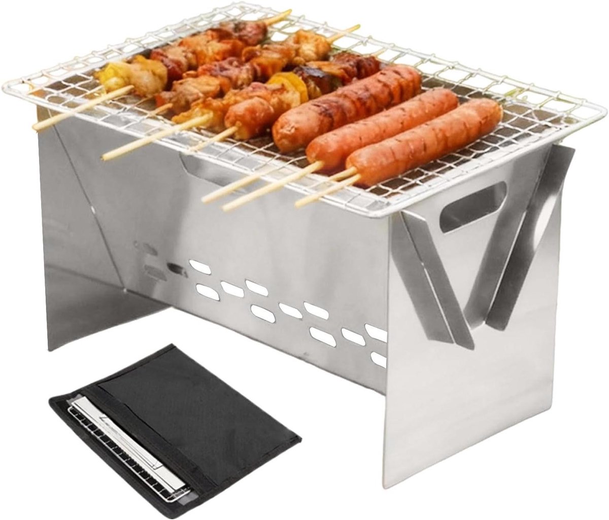 Draagbare Houtskoolbarbecue - Camping Grill - Buiten Koken - Opvouwbaar Ontwerp - 30 x 150 x 30 mm - Zilver