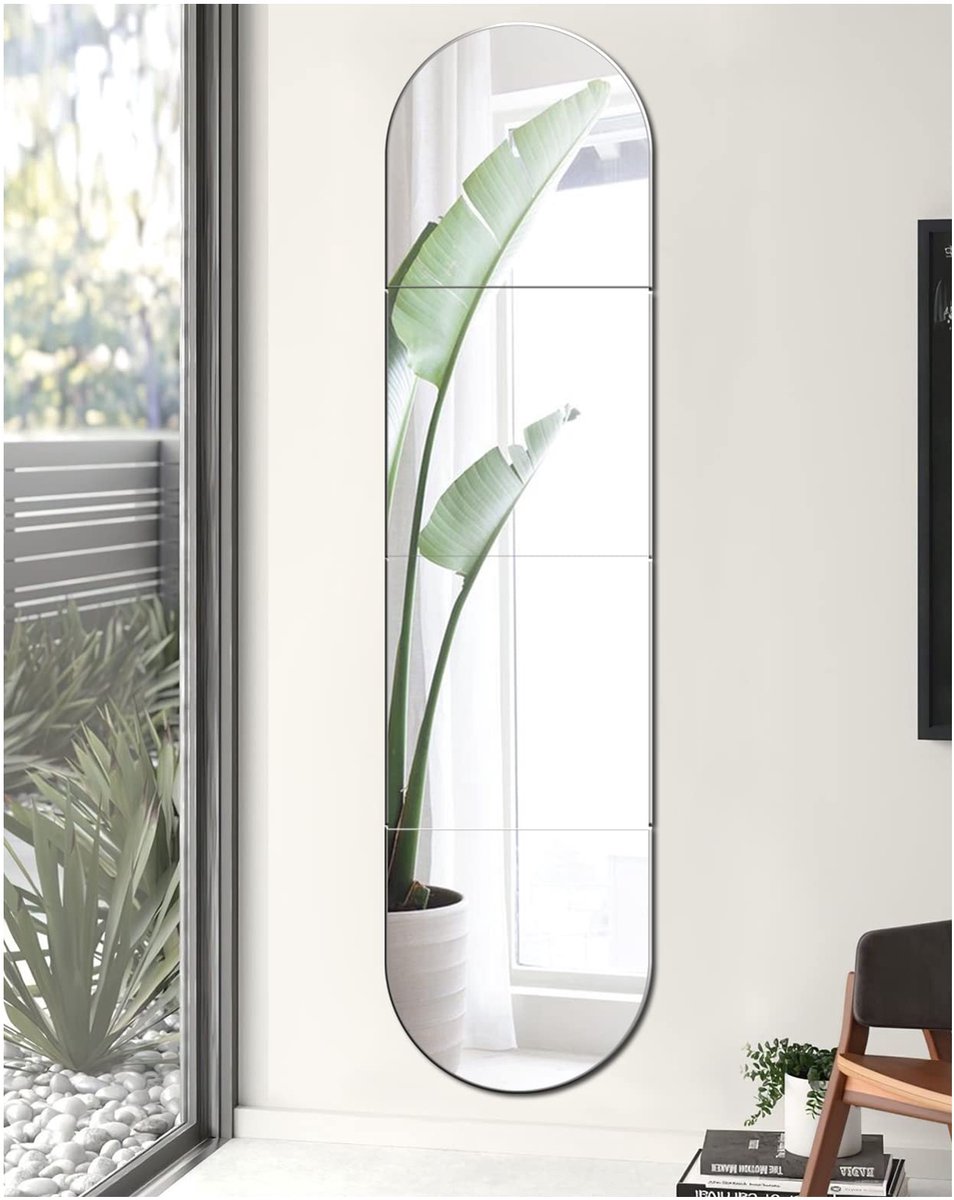 SnelShoppen - HD DIY Wandspiegel van Glas, Zelfklevende Plakspiegel, Lange Spiegeltegels voor Keuken, Woonkamer en Badkamer, Grote Muurdecoratie, Mode