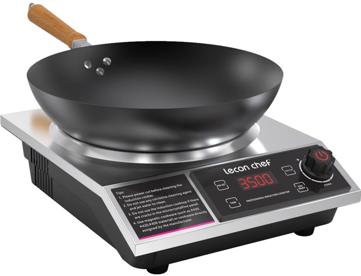 SnelShoppen - Inductiekookplaat met Wok 3500W - Enkele Inductiekookplaat met Timer, 11 Temperatuurinstellingen en 60 kg Draagkracht - Ideaal voor Keuk