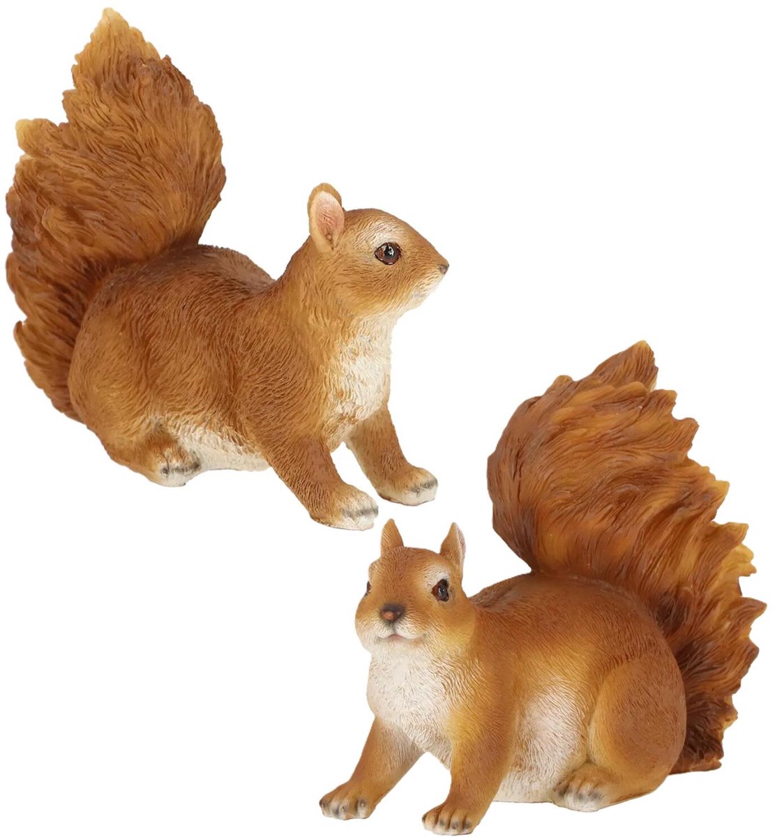 Esschert Design dieren beeldjes set - 2 stuks - eekhoorns - 14 en 20 cm - bosdieren - polyresin