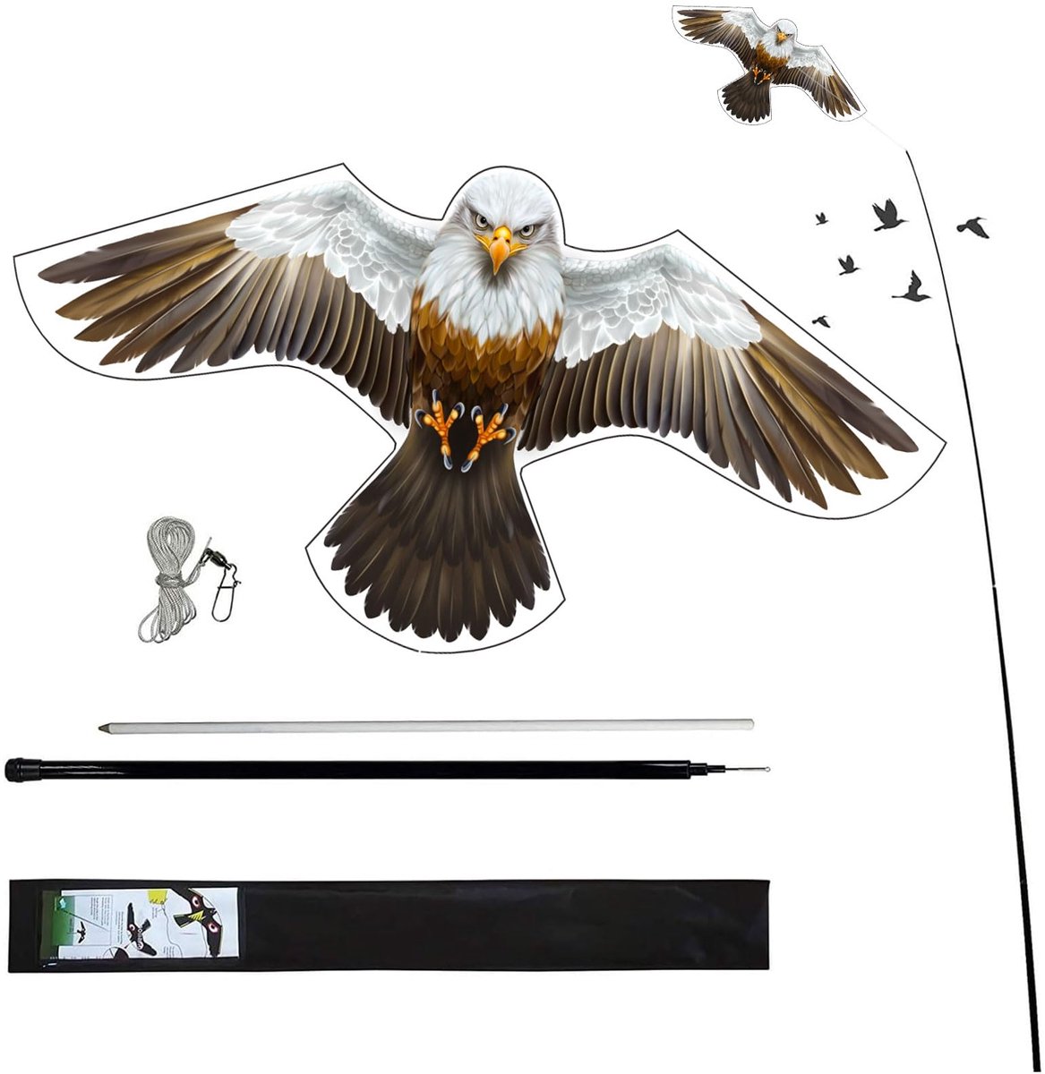 SnelShoppen - Bird Control Telescopische Bird Scarer Kite 4m Uitschuifbare Pole Bird Repeller Kite voor Tuin, Achtertuin, Gazon, Boerderij en Veld - W