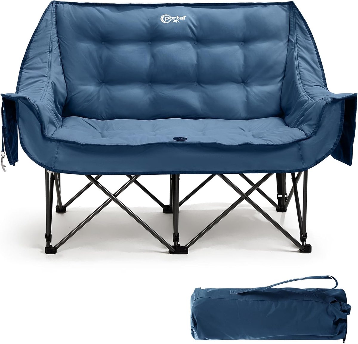 SnelShoppen - Dubbele Camping Stoel Gewatteerde Vouwen Sofa Luxe Opvouwbare Giant Tuin Gazon Picknick Festival Voor Volwassenen