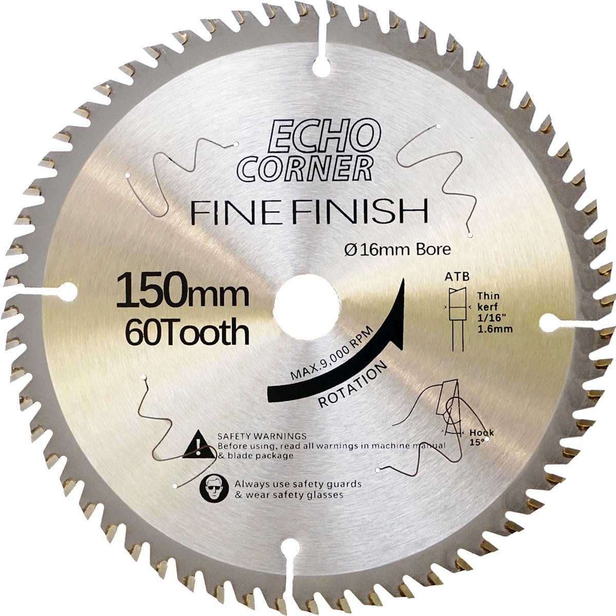 SnelShoppen - Cirkelzaagblad 150 mm voor Hout met 60 Tanden - Ø 150 x 16 mm - Perfect voor Precisie Zaagwerkzaamheden in Tuin en Huis