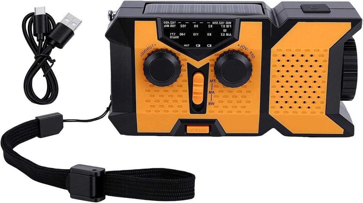 Noodradio - Weerbandradio AM FM - Buitenactiviteiten - Oplaadbaar via Zonne-energie - 14 x 7 x 4.5 cm - Oranje