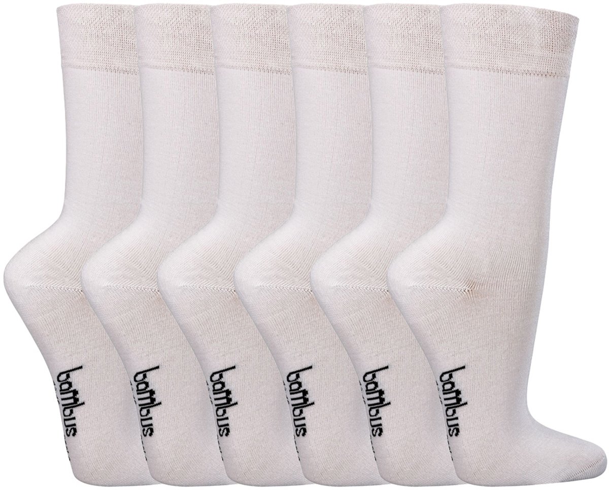 6 Paar Socks4fun Sokken - Bamboe - Zonder Knellende Boord - Wit