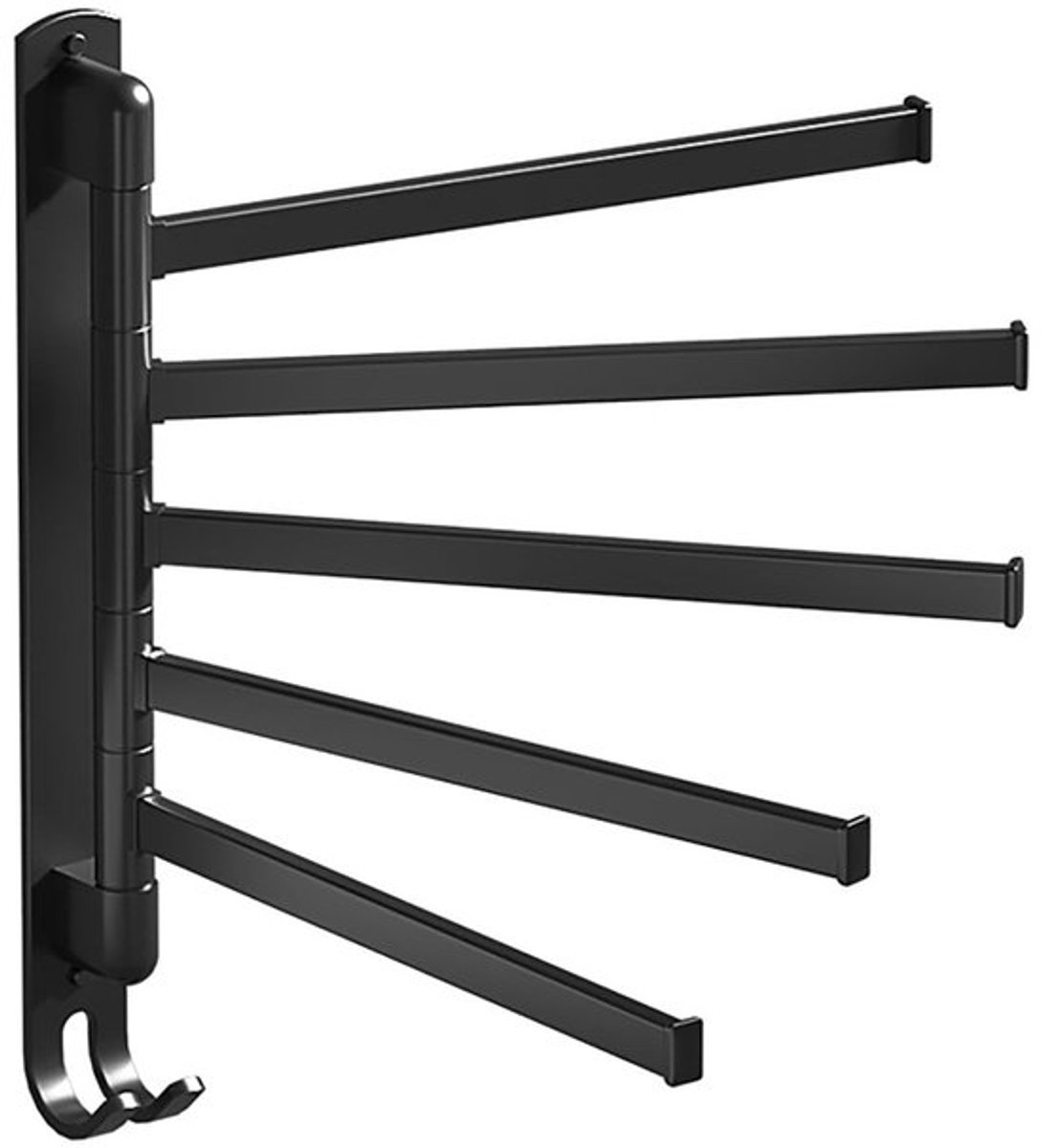 Handdoekenrek Draaibaar 30 x 36 cm - Roestvrij Stalen Handdoekhouder - Muurbevestiging - Niet-beschadigende Installatie - Verhoogde Opbergruimte - Zwart