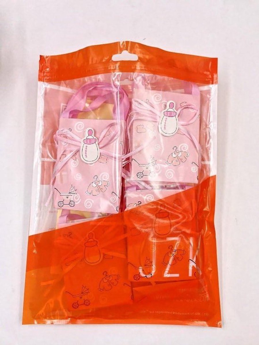 24 stuks roze gastgeschenkdoosjes met babyfles-patroon voor baby-meisjes - verjaardag, doop, pasgeborenen, babyshower, kinderfeestje