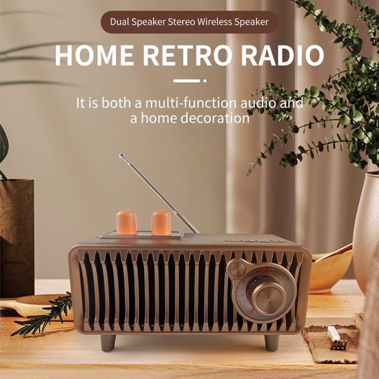 SnelShoppen - Retro Bluetooth-luidspreker-radio walnoothout, vintage FM-radio met 20W dual-speaker stereo, draagbare draadloze muziekspeler voor feest van Snelshoppen — afbeelding 4