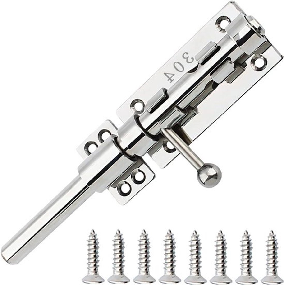Schuifregelstang 20 cm, poortgrendel van 304 roestvrij staal voor deurbeveiliging, inclusief bevestigingsschroeven, robuust en verdikt, geschikt voor schuur en kelder.