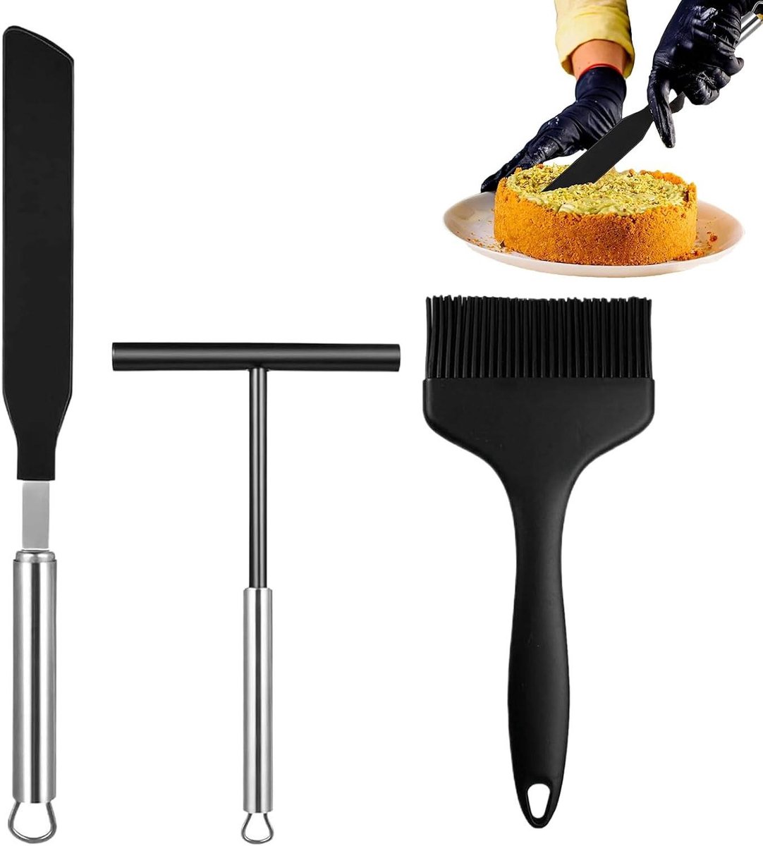 Pannenkoek Spatel Set - Crêpe Spreider Bakgereedschap - Eenvoudig Bakken - Gelijkmatige Warmteverdeling - 3 Stuks - Zwart