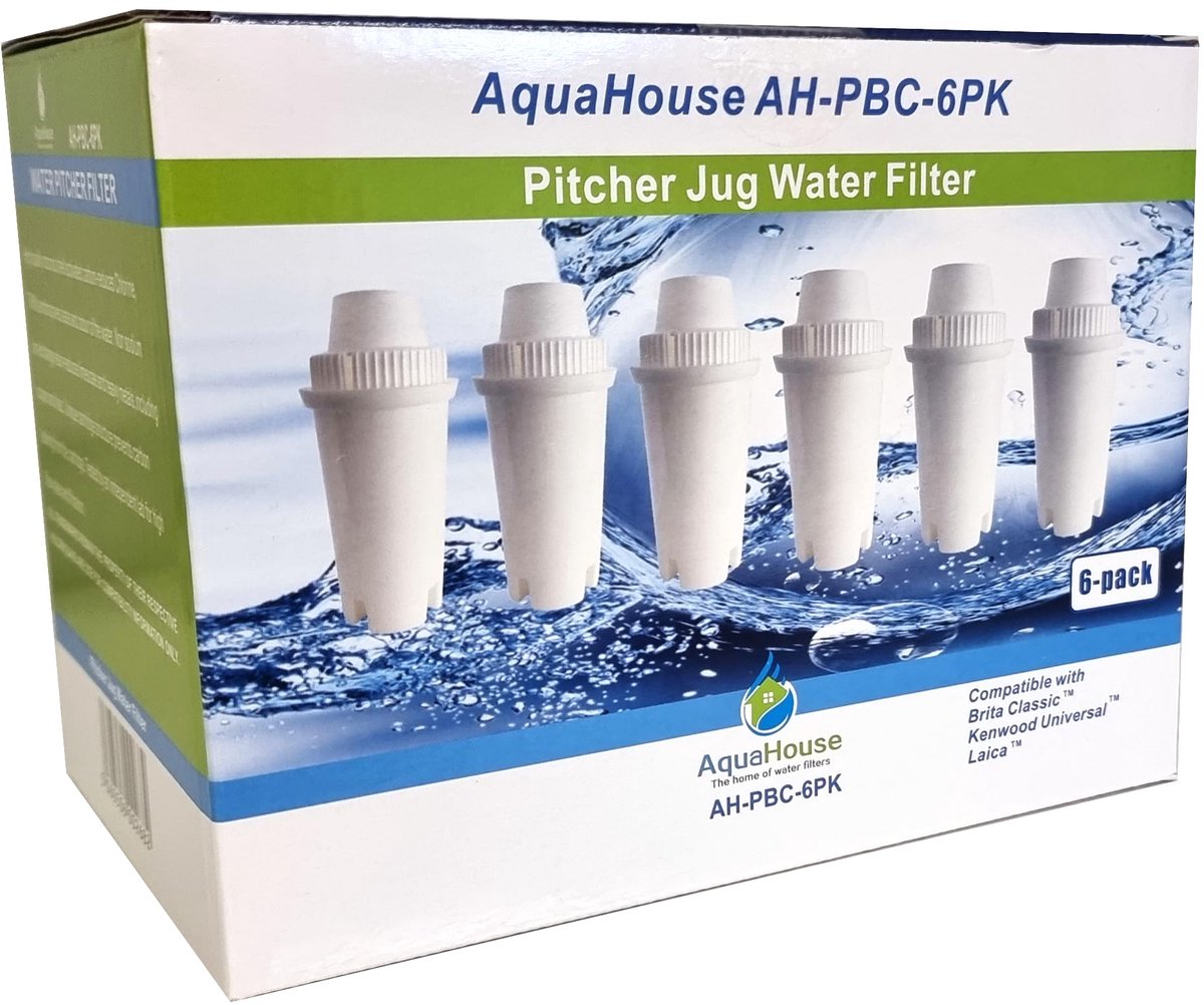 SnelShoppen - AquaHouse 6X Compatibele Waterfilter voor BRITA Classic Kannetjes - Universele Filter voor Zuiver Drinkwater, Ideaal voor Thuis, Keuken