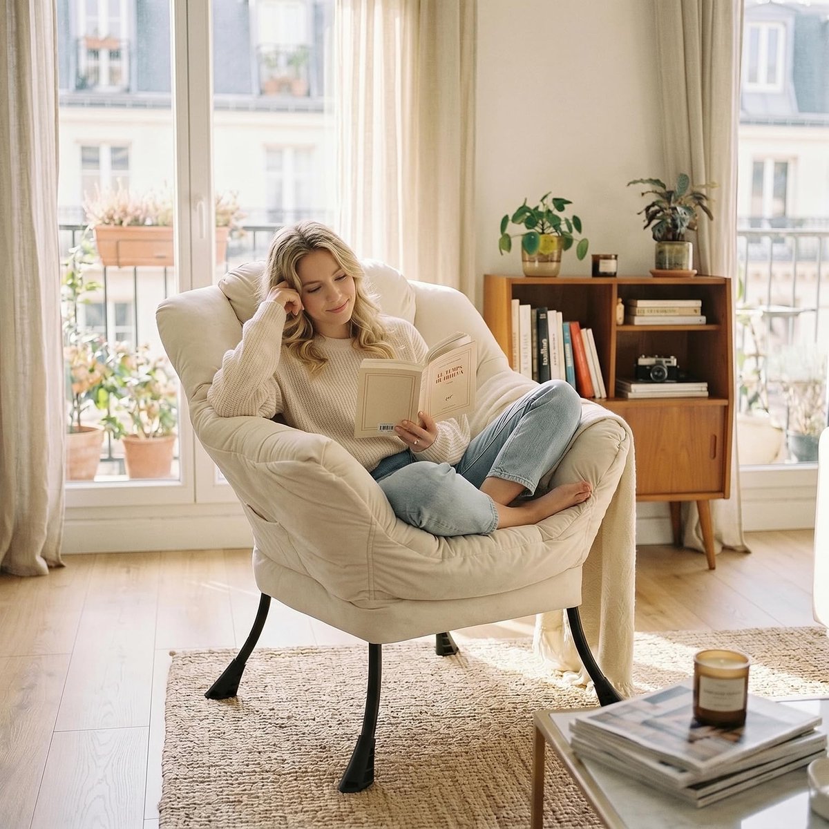 SnelShoppen - HollyHOME Relax Fauteuil Woonkamer Stoel Beige - Luxe Lounge Stoel met Armle