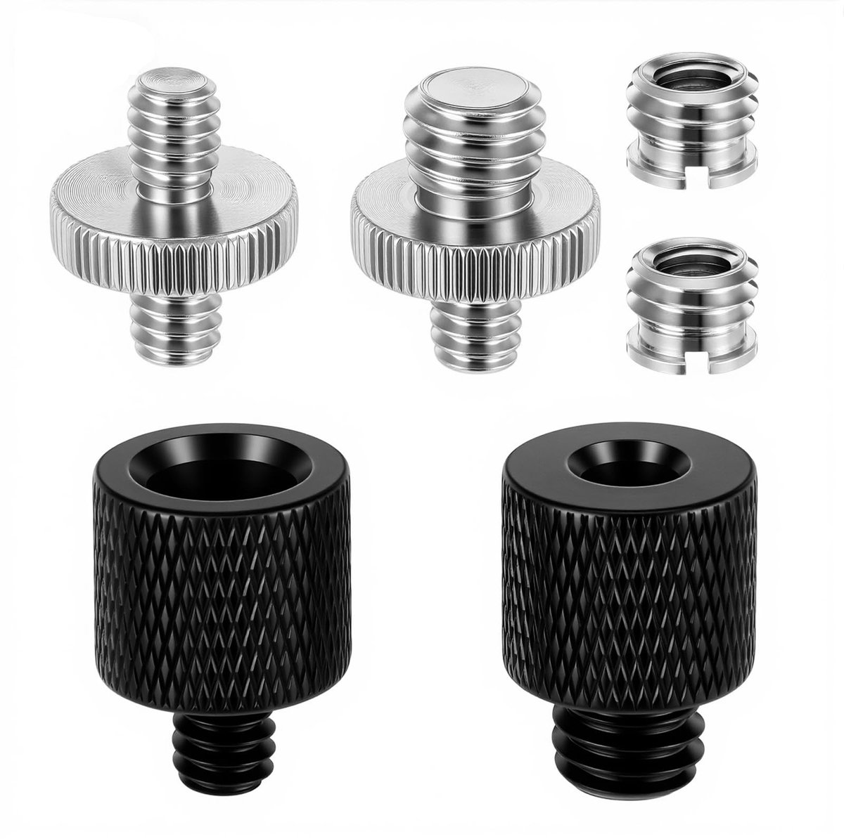 Statief Adapter Set - Schroefdraad Adapters - Apparatuur Bevestigen - Dubbele Schroefdraad - 1/4 en 3/8 Inch - Zwart en Zilver